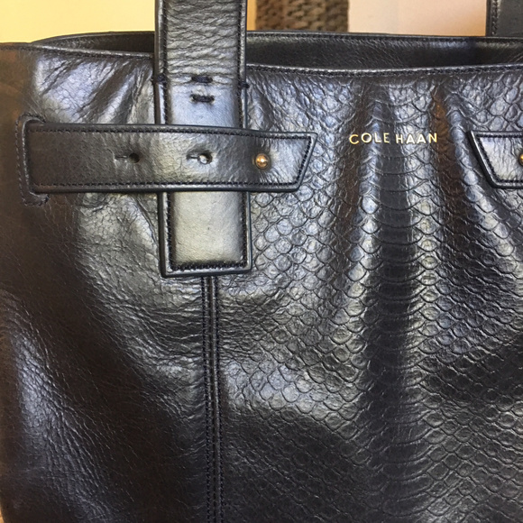 Cole Haan Leather Tote Navy/Black - Picture 3 of 8